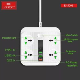 Resim Earldom SC05 8-in-1 Çoklu USB Priz Dönüştürücü - PD / QC Hızlı Şarj & 4 USB Çıkışı, Çocuk Korumalı 