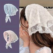 Resim Zahmetsiz Glamür, Vintage Fransız Dantel Üçgen Eşarp - Kadınlar için Şık Pastoral Tarzı Başörtüsü, Polyester, Tüysüz 