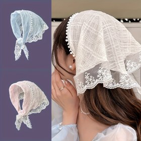 Resim Zahmetsiz Glamür, Vintage Fransız Dantel Üçgen Eşarp - Kadınlar için Şık Pastoral Tarzı Başörtüsü, Polyester, Tüysüz 