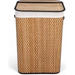 Resim El Yapımı Hasır Katlanır Çamaşır Sepeti Dikdörtgen 72 Litre (40CM*30CM*61CM), Doğal Malzeme 
