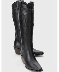 Resim Luvishoes Luvi Shoes Pietro Siyah Cilt Hakiki Deri Kadın Western Çizme Siyah Mat 