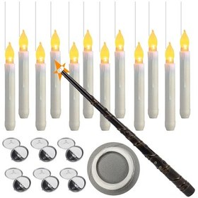 Resim Moveevo Sihirli Değnekli 12'li Led Yüzen Mum Seti - Ppc Malzeme, Uzaktan Kumandalı Altın 