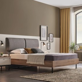 Resim Enza Home Loreto Başlıklı Karyola - Keten Dokulu Kumaş 160X200 