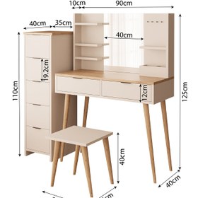 Resim Bimossa U40 Bella Çekmeceli Dolaplı Tabureli Makyaj Masası - Meşe - Kumtaşı 
