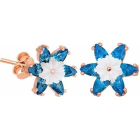 Resim Gümüş Mavi Lotus Çiçeği Küpe 