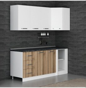 Resim Minar 195cm Köşe Mutfak Dolabı - Beyaz/dore K195-d4 