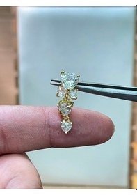 Resim 316 L Cerrahi Çelik Parlak Zirkon Taşlı Fiyonk Modeli Göbek Piercingi Altın 