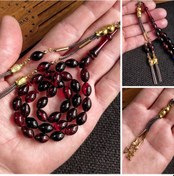 Resim 7x11 mm Kırmızı Siyah Ateşi Kehribar İsme Özel Tesbih 