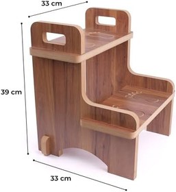 Resim Ahşap Montessori Kaymaz Basamak Tabure - Banyo ve Lavabo Yükseltici Merdiven, 36x36x40 cm, MDF Melamin Kaplama 