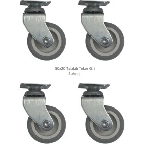 Resim Ofis Koltuk Dolap Etajer 360 Derece Döner 50 x 20 Tablalı Teker Gri 50 mm (4 Adet) 