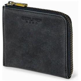 Resim Brs Bags Mark Deri Bozuk Para Cüzdanı Unisex Mini Cüzdan Küçük Boy Vintage Koyu Gri 