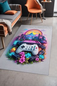 Resim Depoba Gamser Gaming Oyuncu Odası Halısı Şönil Dijital Baskılı Kaymaz Taban Yıkanabilir Salon Halısı 