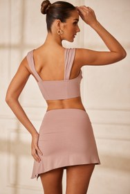 Resim Leylak Renginde İpli Asimetrik Mini Etek - XL 