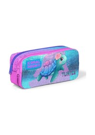 Resim Coral High Kids Açık Pembe Mavi Kaplumbağa Desenli İki Bölmeli Kalem Çantası 12061 