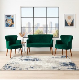 Resim Azra Mobilya Roma Çay Seti Koltuk Takımı Babyface Kumaş 2 Berjer + 1 İkili Koltuk Ahşap Ayaklı Yeşil Yeşil 