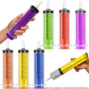 Resim Renkli 150ml Şırınga, Kapaklı Laboratuvar Enjektörü, 1 Paket - Yapıştırıcı İnceleme/Suyu Transfer Etmede ve Evcil Hayvan Beslemesinde Kullanılabilir Bölmeli Tekrar kapan Birim (Mavi Yeşil Turuncu Sarıkız Mor) 