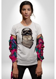 Resim Kasket Bandana Motorcu Kedi Unisex Unisex Beyaz Organik Baskılı T-shirt Penye Yüksek Kalite Beyaz 