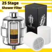 Resim 2'li Paket 25 Aşamalı Duş Filtre Sistemi Değiştirilebilir Kartuşlarla - Klor, Kireç ve Sedimanları Çıkarır, Suyu Yumuşatır Açık Bej Rengi Azaltmak İçin, Tıkanmaları Önler, Su Berraklığını Artırır - Dayanıklı Plastik Banyo Duş Başlığı Filtresi, Şeffaf Gövde, Zarif Silindirik Tasarım, Sağlam Yapı, Görünür Filtrasyon Katmanları 