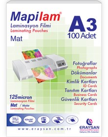 Resim MAPİLAM 125 MİCRON MAT LAMİNASYON FİLMİ (A3) 100 LÜ 