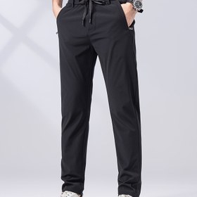 Resim Men's Solid Pantolon Cep Detaylı, Dış Mekan Aktiviteleri İçin Rahat İp Bağı Slim-fit Pantolon, Hediye 