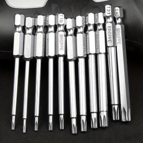 Resim 11 Parça Hassas Yıldız Torx Uç Seti - Yüksek Mukavemetli S2 Alaşımlı Çelik, 75mm Uzunluk, T6-T40 Boyutları, Araç ve Elektrik Bakımı için Altıgen Soketli Çok Yönlü Mekanik & Ev DIY Alet Seti, Dayanıklı ve Korozyona Dirençli 