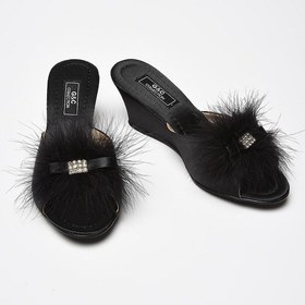 Resim Gc Siyah Kaz Tüyü Yüksek Feta Bayan Terlik 170 Siyah 