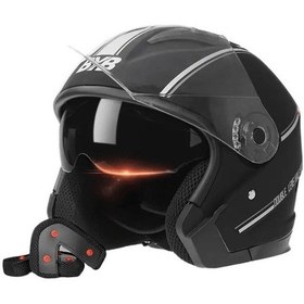 Resim Erkekler Ve Kadınlar Için Motosiklet Açık Yüz Kaskı Çift Lensli Güneşlik Yüz Kalkanı Üst Hafif Scooter Bisiklet Retro 3/4 Kask Renk: Yahei Pk6eyv Renkli 