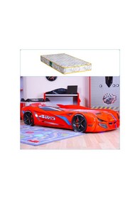 Resim Arabalı Yatak, Mercedes Rüzgarlıklı Arabalı Yatak - Kırmızı + 1 Adet Comfort Yatak 