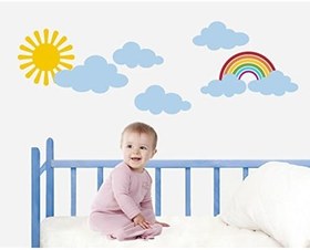 Resim Gökkuşağı Güneş Ve Bulutlar Bebek Çocuk Odası Duvar Sticker 