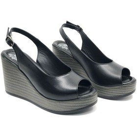 Resim Venüs Torik Hakiki Deri Comfort Ortopedik Dolgu Taban Kadın Sandalet Siyah 