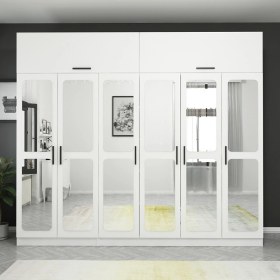 Resim Minar Kale 6 Kapaklı Aynalı Zincir Dolap-Yüklük - Beyaz 