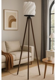 Resim Luna Lambader Salon Oturma Odası Şık Modern Ahşap Ayaklı Şapka Kısmı Plastik Beyaz 