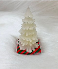 Resim Yılbaşı Simli Çam Ağacı Mum Beyaz 10 Cm 