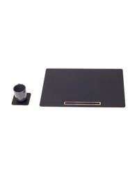 Resim Turgut Office Deri Toplantı Sümeni Düz Siyah Yatay Ahşap Detaylı 49 x 34cm 