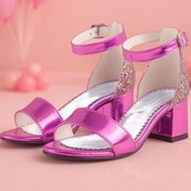 Resim hapshoe Elsa Fuşya Rugan Simli Kalın Topuklu Kız Çocuk Abiye Ayakkabı 