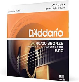 Resim Daddario Ej10 Akustik Gitar Tel Seti, 80/20 Bronze, Extra Light 