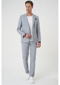 Resim Efor Comfort Fit Mono Yaka Çift Yırtmaç Torba Cep Kendinden Desenli Casual Gri Ceket C 705 Gri 