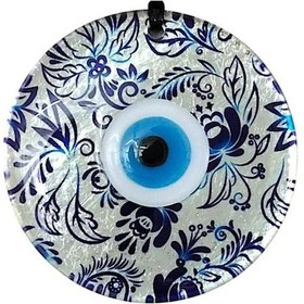 Resim Nazar Boncuklu Yaprak Desenli Gümüş Rengi Füzyon Cam El Yapımı 12 