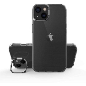 Resim CaseWorld Iphone 14 Plus uyumlu Kapak Lens Standlı Sararmaz Şeffaf Silikon Kılıf - Siyah 