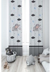 Resim Mekta Home Bebek Ve Çocuk Odası Fil Ve Tavşan Desenli 2 Kanat Fon Perde 