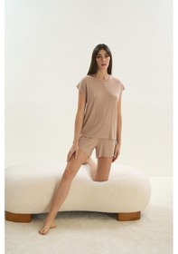 Resim Sevim Kadın Kısa Kol Şortlu Bej Pijama Takım C9t6n0o61 001 