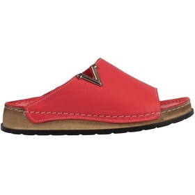 Resim Napa Shoes Hakiki Deri Tek Geniş Bantlı Metal Aksesuarlı Rahat Taban Kadın Terlik Napa-308 Kırmızı 