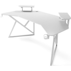 Resim Karr Gaming Vortex 25MM Kanatlı Oyuncu Masası | Beyaz Karbon Fiber Kaplama | Raflı Oyuncu Masası 