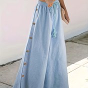 Resim Şık Düz Renk Kadın Geniş Paça Pantolonlar - Dekoratif Düğmeler ve İpli Bel ile Yumuşak Polyester Kumaş, Sonbahar ve Kışlık Günlük Giyim için Mükemmel 