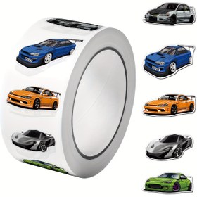 Resim 1 Rulo (500 adet) Mini Spor Araba Çıkartmaları 2,5 cm / 1,0 inç 10 Tasarım Dekoratif Etiketler - Hediye Paketleme ve Ev Dekorasyonu için Uygun, Şık Selamlamalar 
