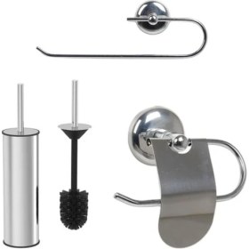 Resim Birlikvar Ticaret Metal Tuvalet Fırçası+Metal Tuvalet Kağıtlığı+Havlu Kağıt Askı Aparatı Banyo Seti 