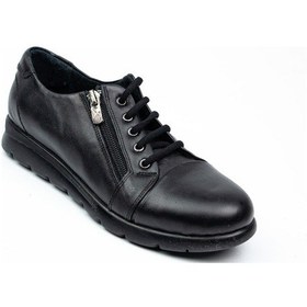 Resim Scavia 789 Fermuarlı Bağcıklı Siyah Deri Kadın Günlük Ayakkabı 