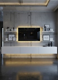 Resim Resital Ledli Duvara Monte Tv Sehpası - Beyaz - W6020-1 Beyaz 