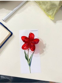 Resim Modern Tasarım Kırmızı Çiçek Figürlü Pens Toka - 25 Adet 