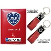 Resim Plakanıza Özel Lancia Logolu Kırmızı Ruhsat Kabı Ve Anahtarlık 